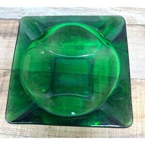 Vintage Green Glass Ashtray Square Design